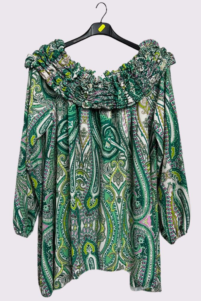 Paisley Print Ruffle Neck Top