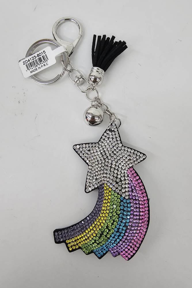 Diamante Rainbow Star Tassel Keyrings