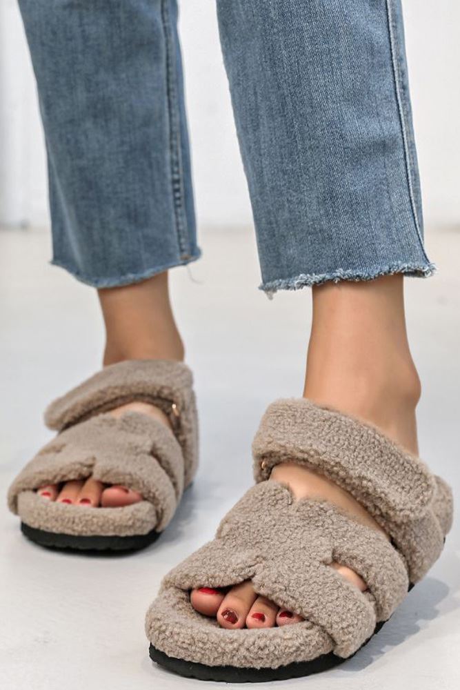 Shearling Adjustable Strap Slipper