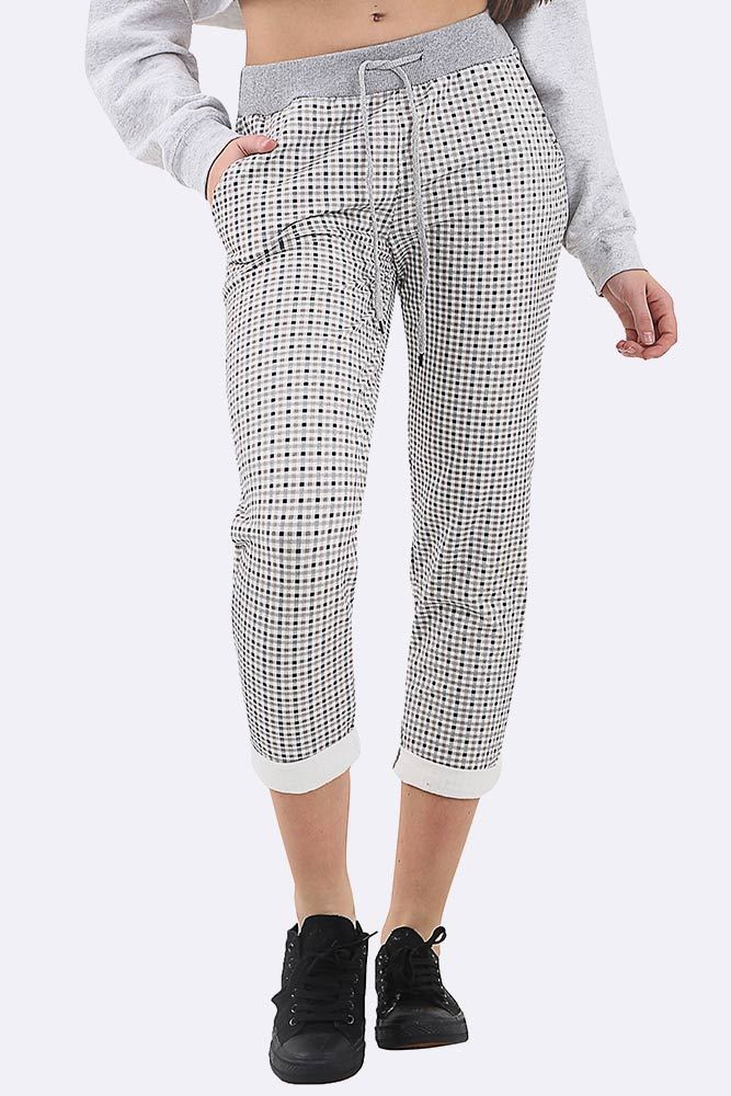 Cotton Check Print Drawstring Lined Trouser