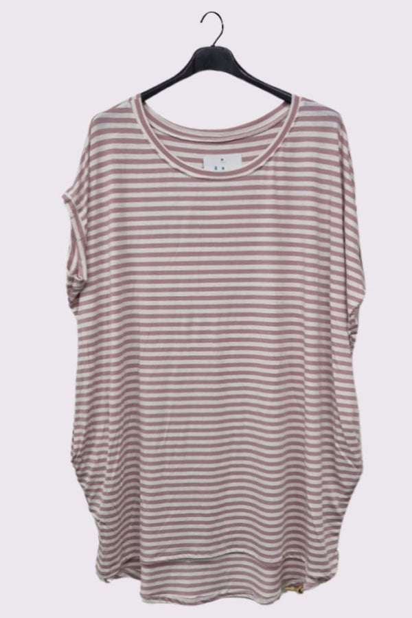 Stripe Print Oversized High Low Hem Long Top