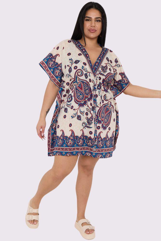 Paisley Print Drawstring Waist Kaftan