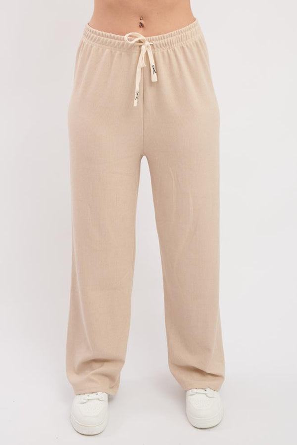 Plain Knit Drawstring Wide Leg Trousers