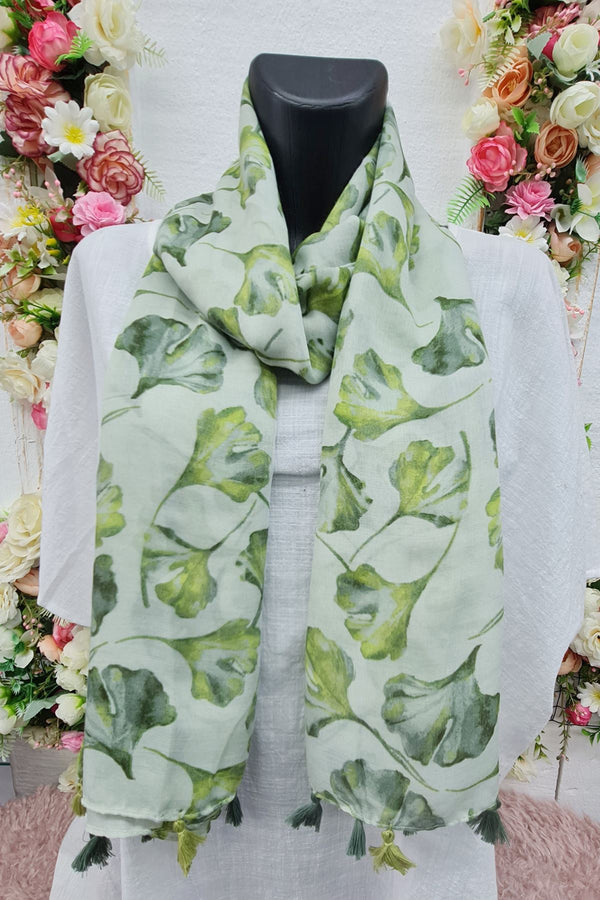 Leaf Print Tassel Scarves