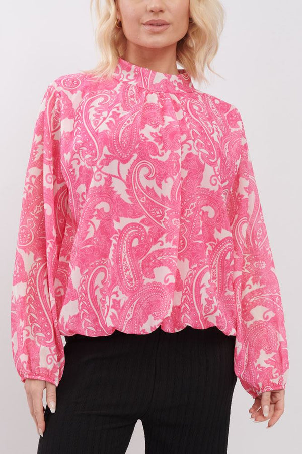 Paisley Print Balloon Sleeve  Top