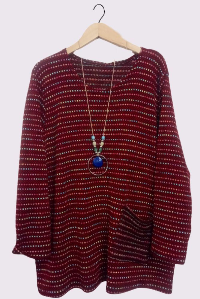 Multicolour Stitch Oversized Pockets Necklace Top