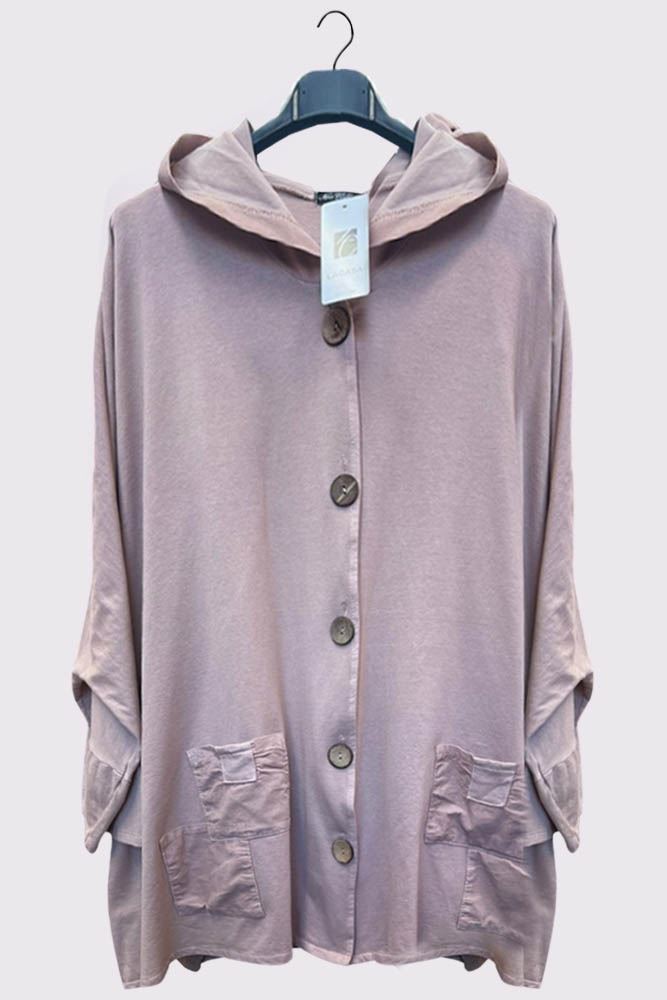 Plain Button Up Pockets Cotton Hoody