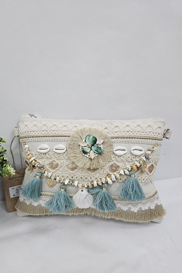 Embroidered Flower seashells Tassel Bag