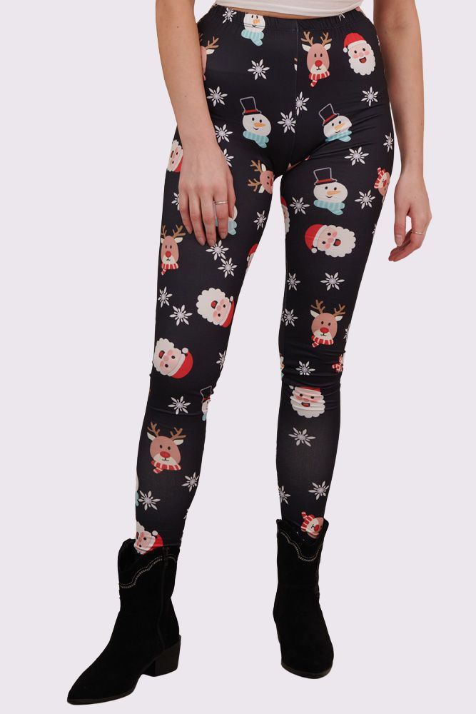 Santa Snowman Face Print Christmas Leggings