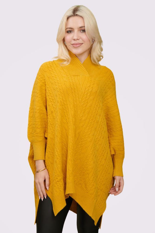 Cable Knit Pattern Side Slit Jumper