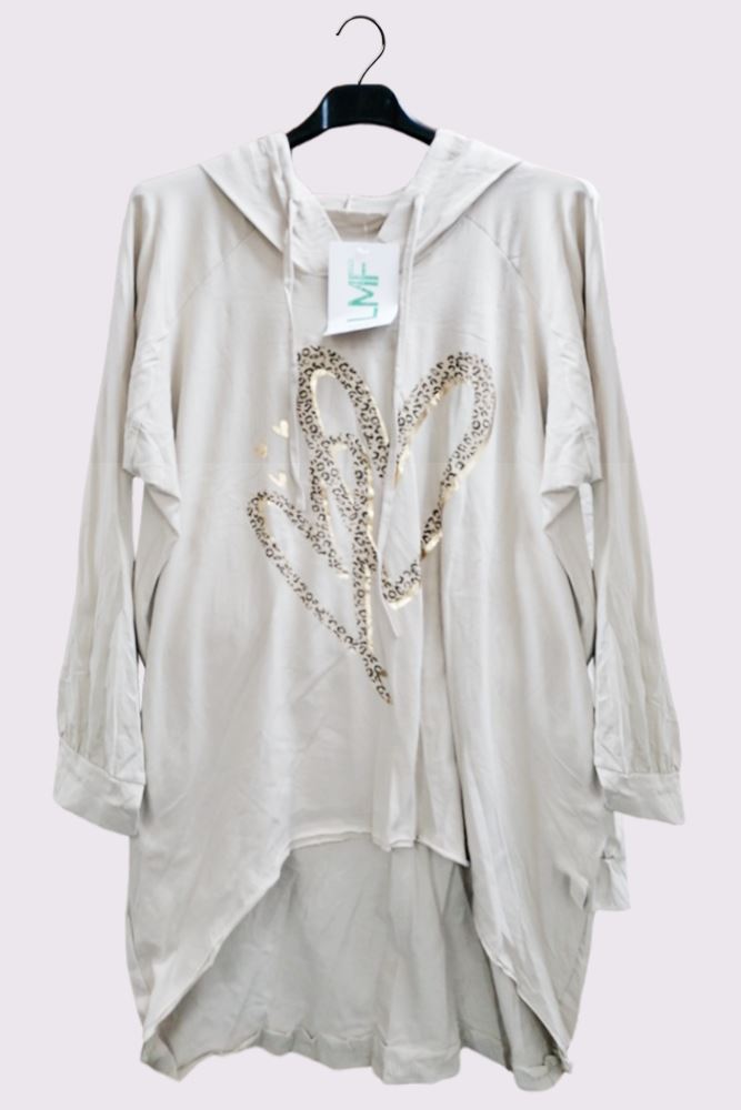 Foil Heart Print Side Zip Top