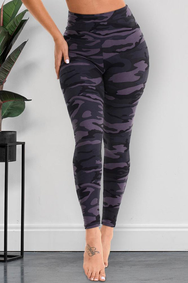 Navy Blue Camouflage Print Gym Pocket Leggings