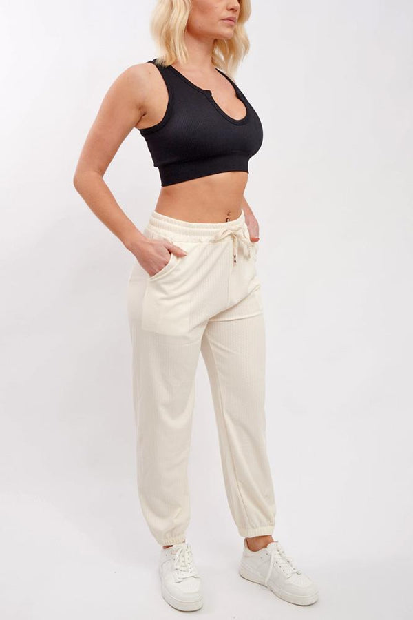 Plain Knit Elastic cuffs Hem Trousers