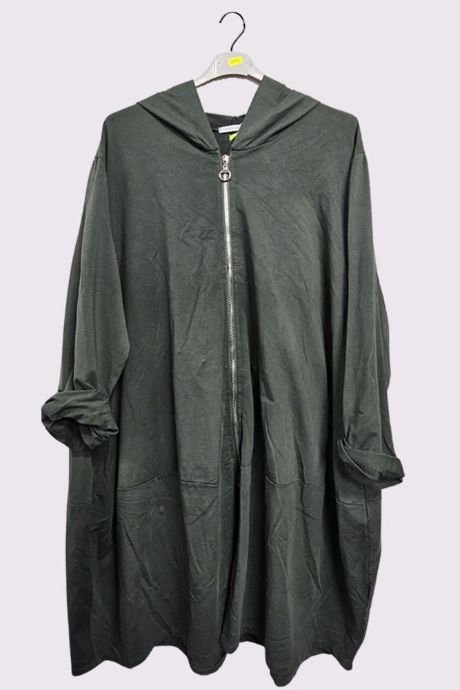 Plain Tiered Longline Zip Up Cotton Hoody