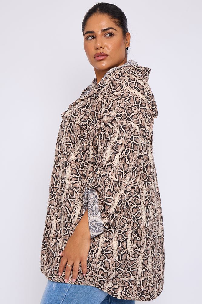 Leopard Print Drawstring Hooded Shirt