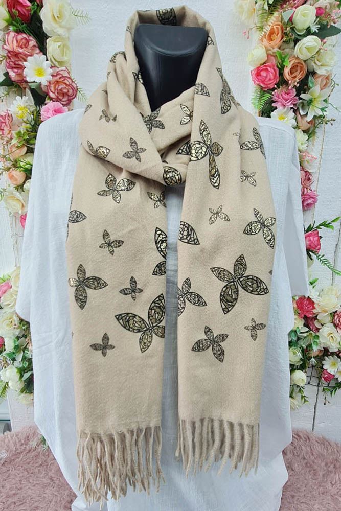 Butterfly Print Soft Feel Tassel Scarves