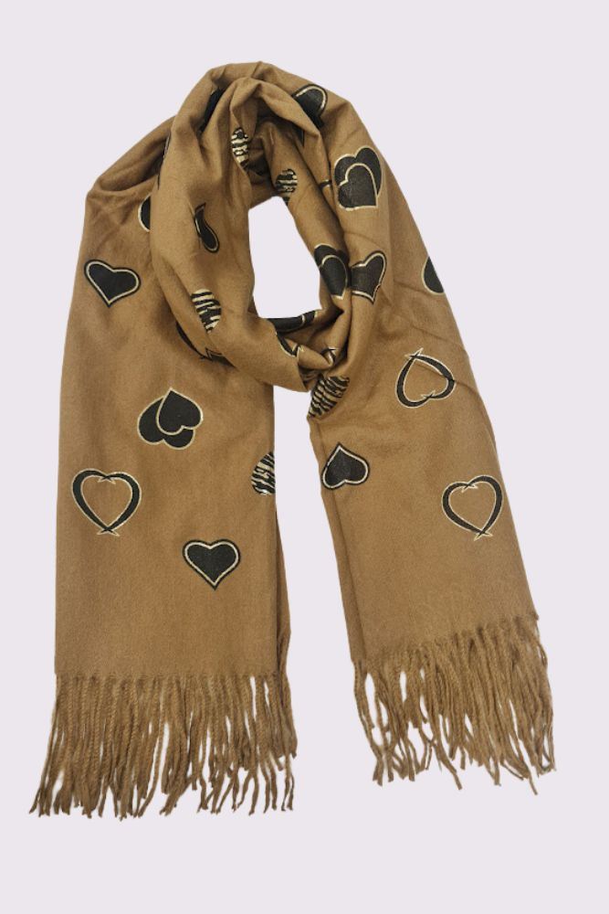 Heart Print Soft Feel Tassel Scarves