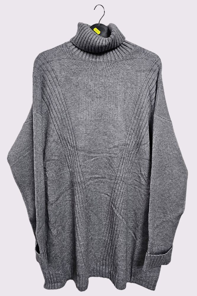 Ribbed Pattern Cowl Neck Tunic Jumper