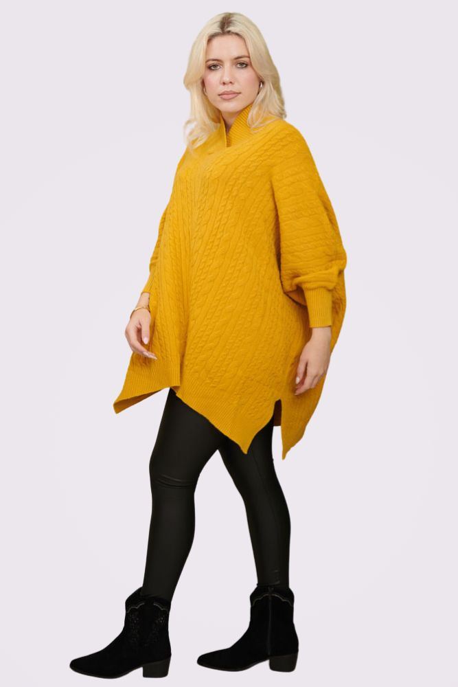 Cable Knit Pattern Side Slit Jumper