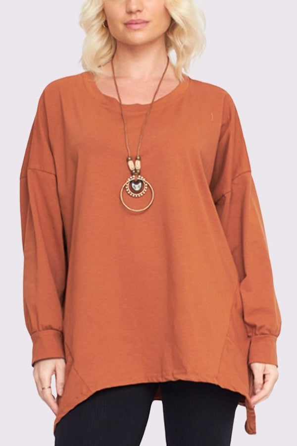 Asymmetric Hem Side Panel Cotton Necklace Top