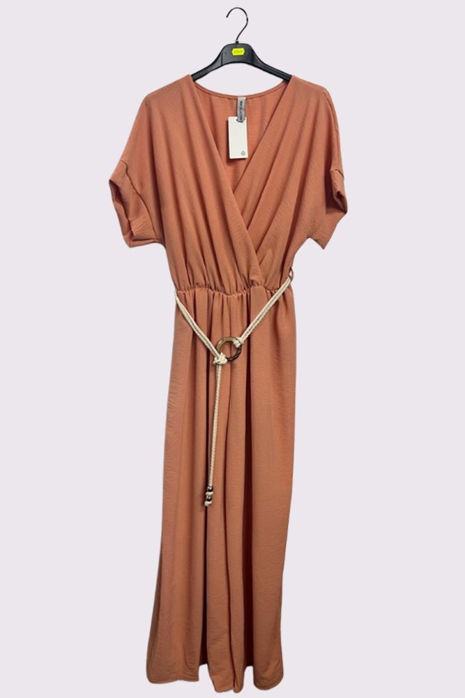 Plain Wrapover Belted Jumpsuit