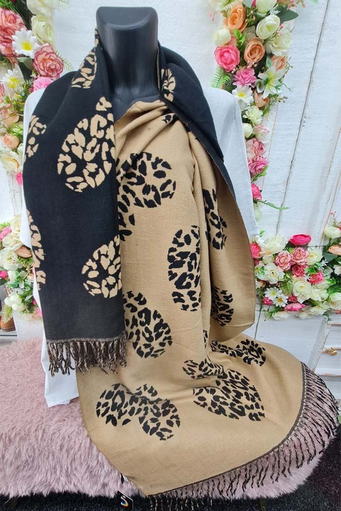 Leopard Heart Print Tassel Scarves