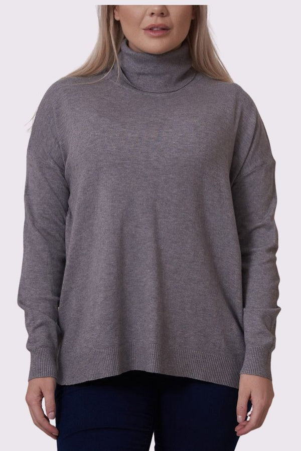 Ribbed Roll Neck Tunic Jumper