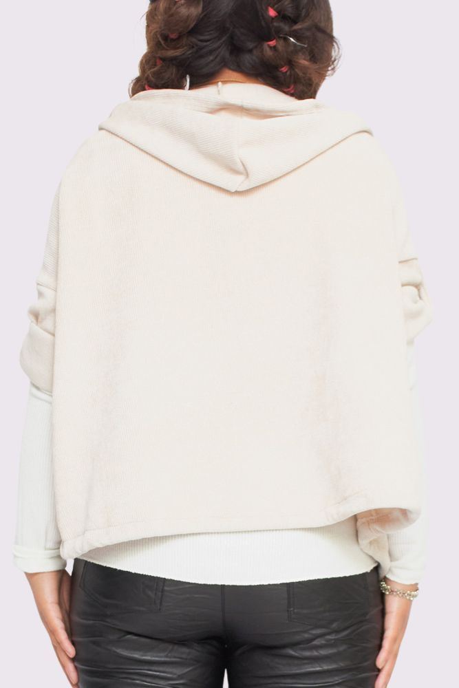 Relaxed Fit Corduroy Crop Hoodie with Hood & Drawstring
