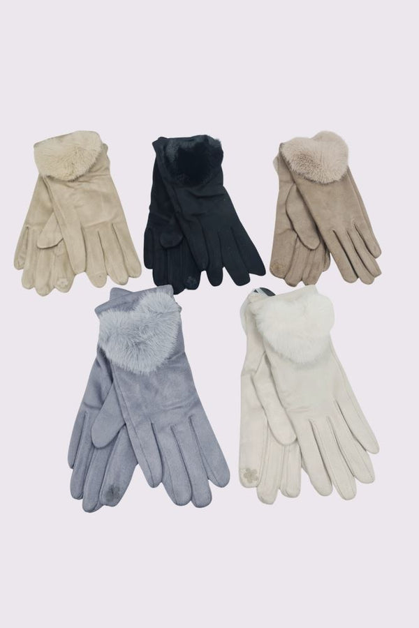 Soft Feel Faux Fur Heart Detail Gloves