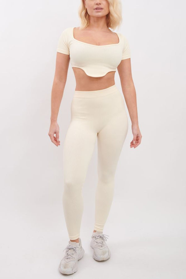 Ribbed V Detail Hem Seamless Crop Top Co-Ord Set