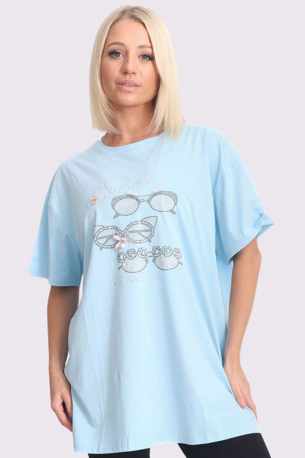 Diamante Glasses Pattern Cotton Top