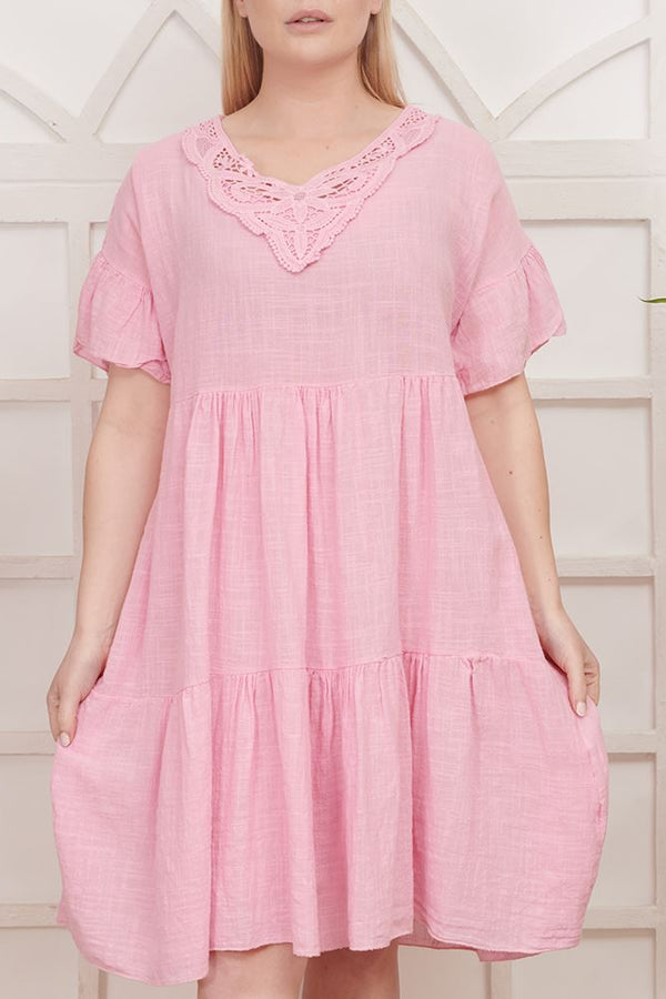 Plain Flared Hem Cotton Dress