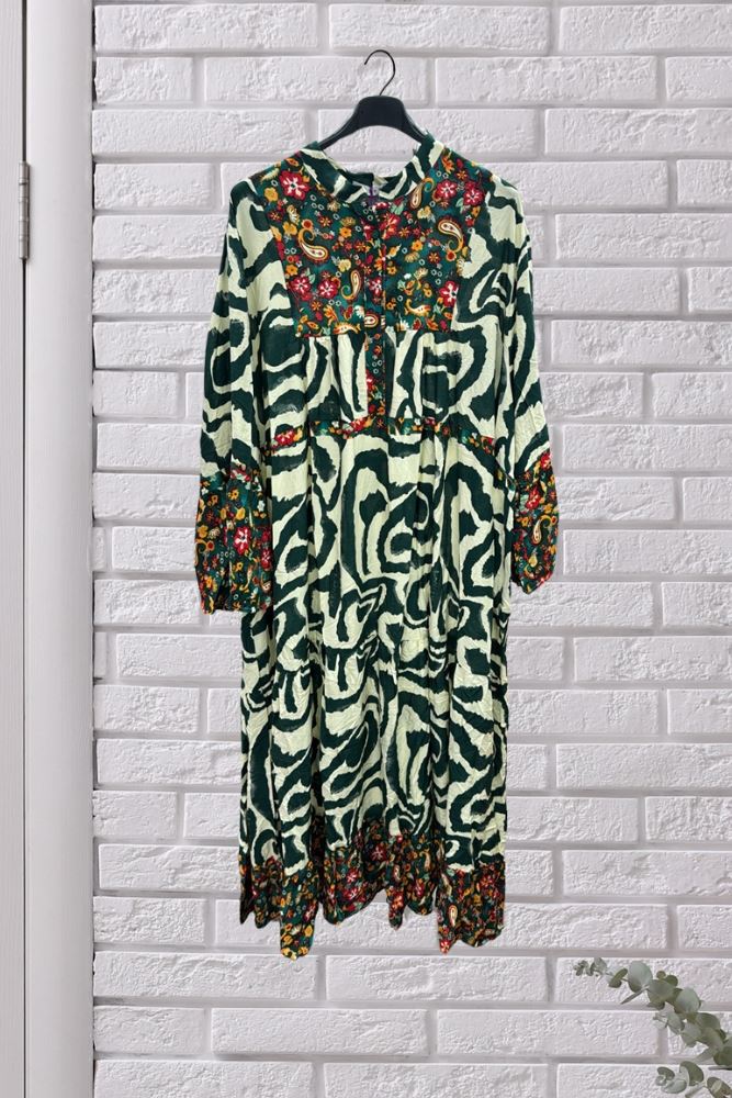 Tiered Flared Dress with Paisley Floral Print