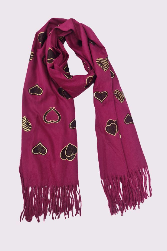 Heart Print Soft Feel Tassel Scarves