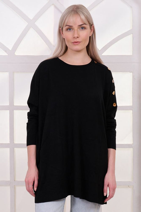 Fine Knit Shoulder Button Details Viscose Jumper