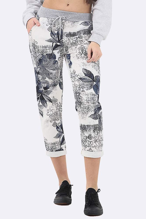 Floral Print Pocket Drawstring Lined Trouser