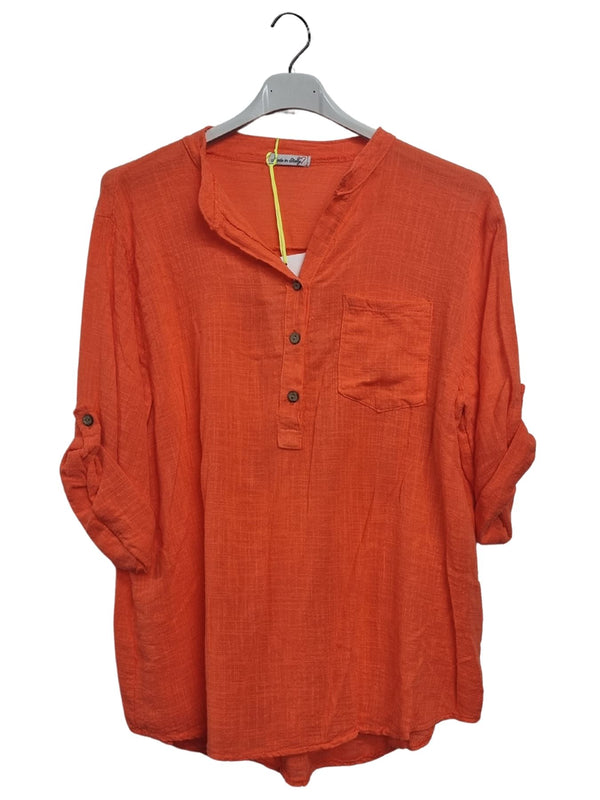 Plain Chest Pocket Tunic Cotton Top