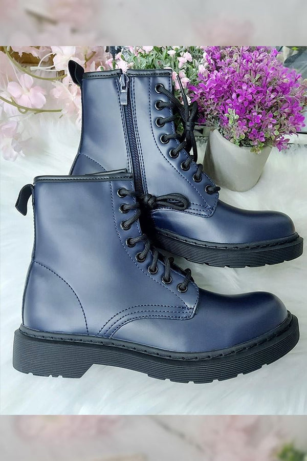 Faux Leather Look Plain Laces Boot