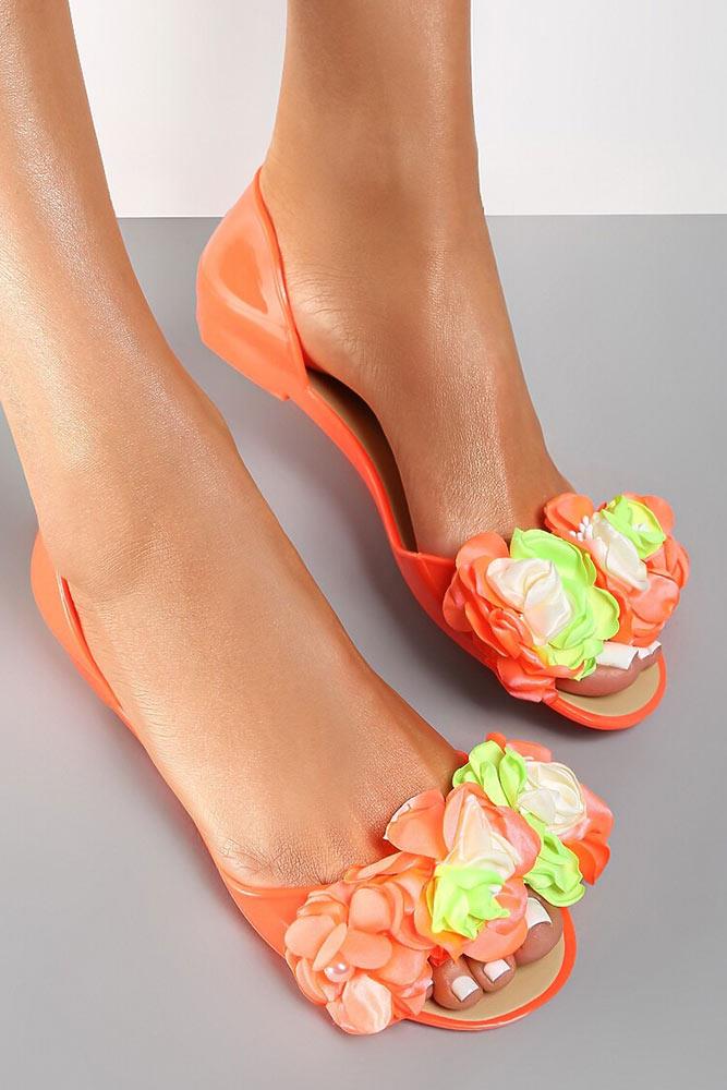 Peep Toe Flower Applique Strap Flat Shoes