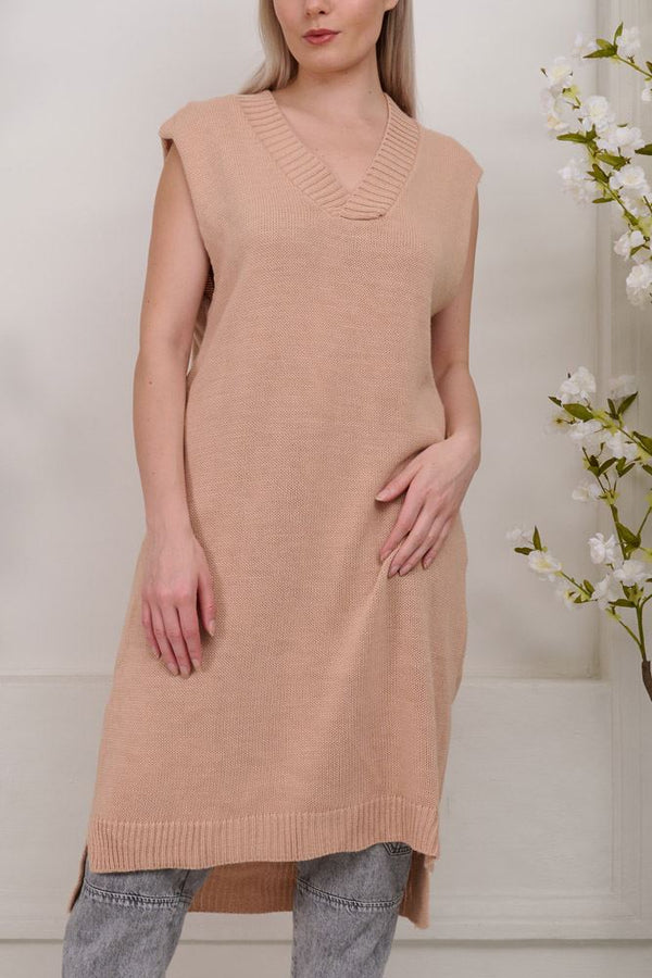 Plain Knit Dipped Hem Acrylic Dress