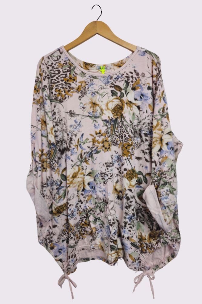 Floral Print Pockets Drawstring Bow Top