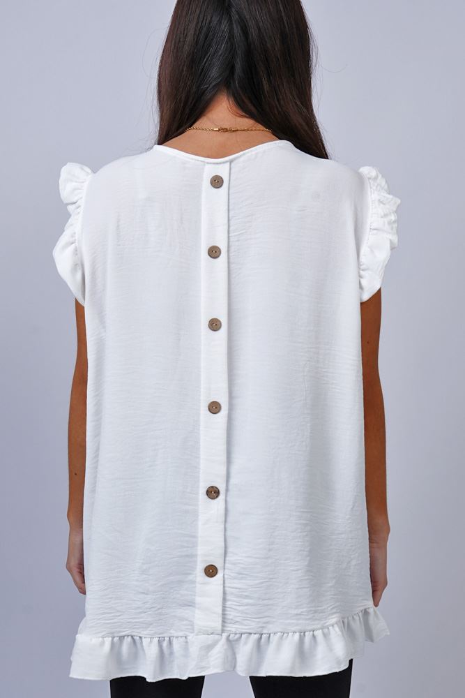 Plain Frill Back Button Top