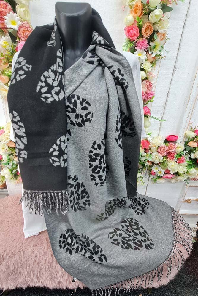 Leopard Heart Print Tassel Scarves