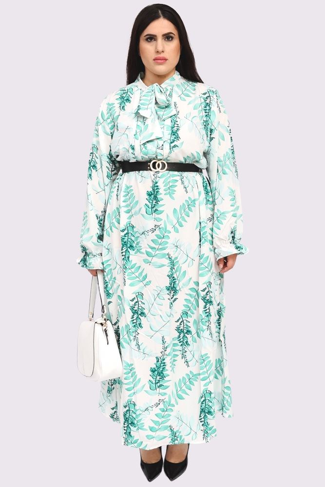 Tropical Print Tie Neck Dress