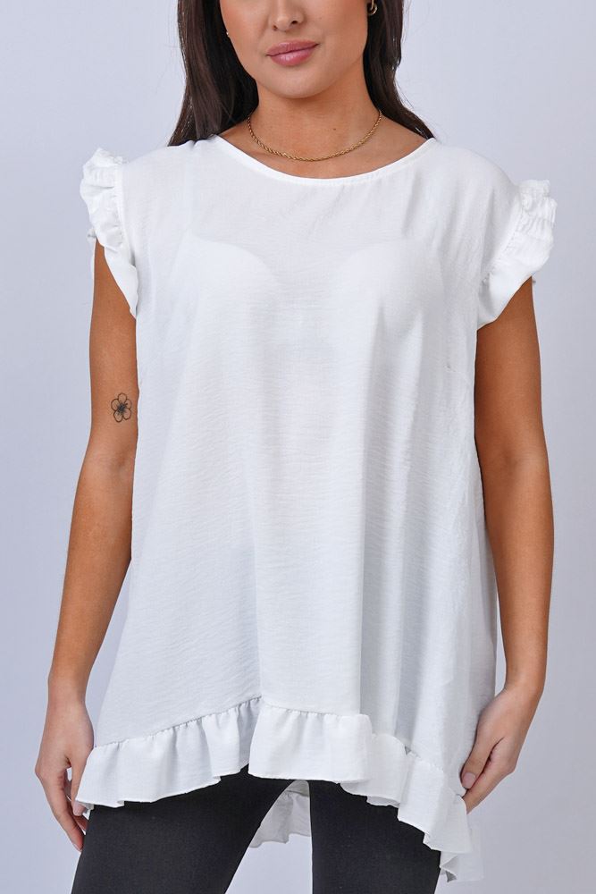 Plain Frill Back Button Top