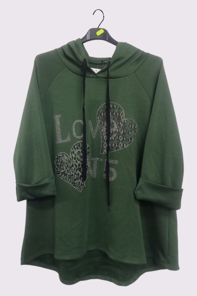 Leopard Snake Diamante Love N5 Pattern Hooded Top