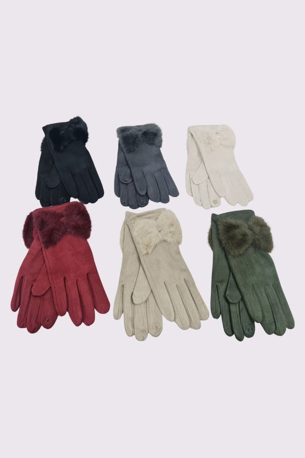 Soft Feel Faux Fur Bow Detail Gloves