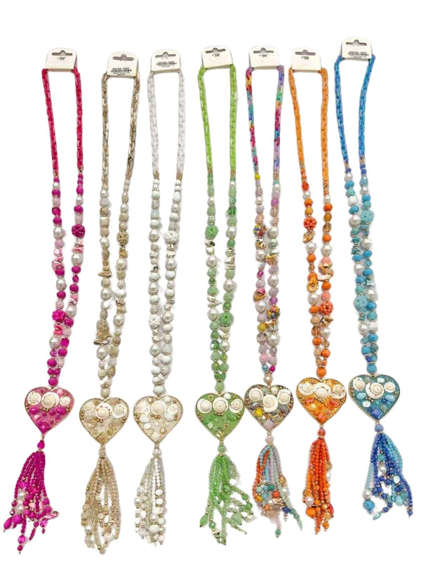 Beaded Heart Tassel Necklace