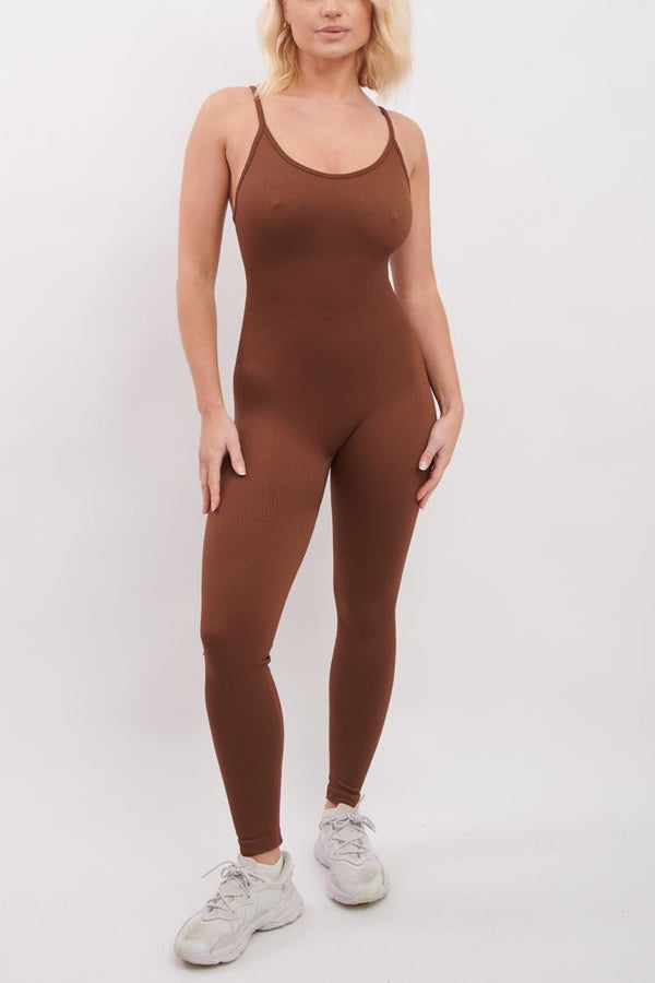 Ribbed Strappy Nylon Jumpsuit