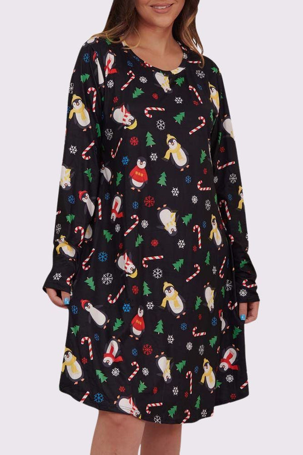 Penguin Scarf Xmas Swing Dress